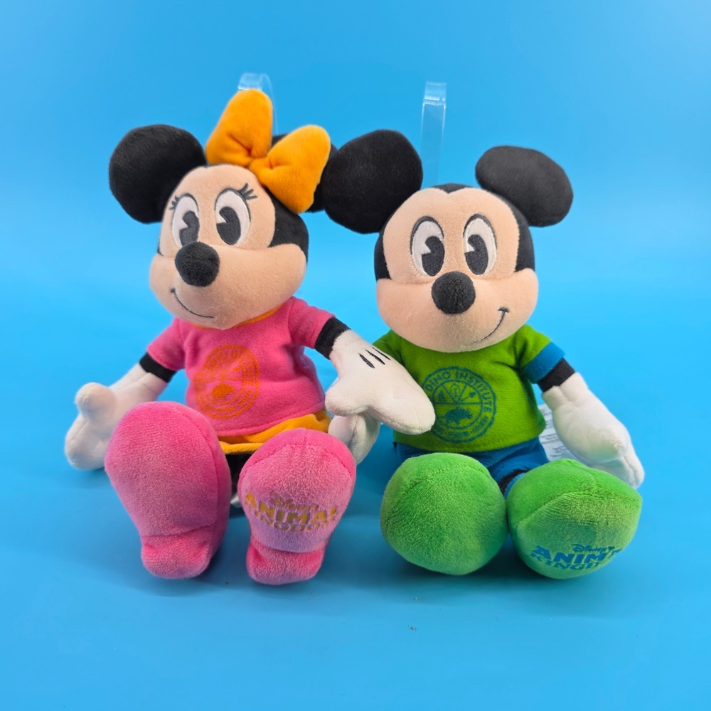 Disney Parks Animal Kingdom Mickey and Minnie Mouse Dino Institute Plush 11 inch